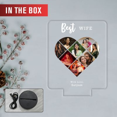 Personalized Collage Photo Frame Led Night Lamp with 7 Color Changing Light Gift for Anniversary, Birthday, Valentines Day Memorable Gift Lamp (Gift for Wife)